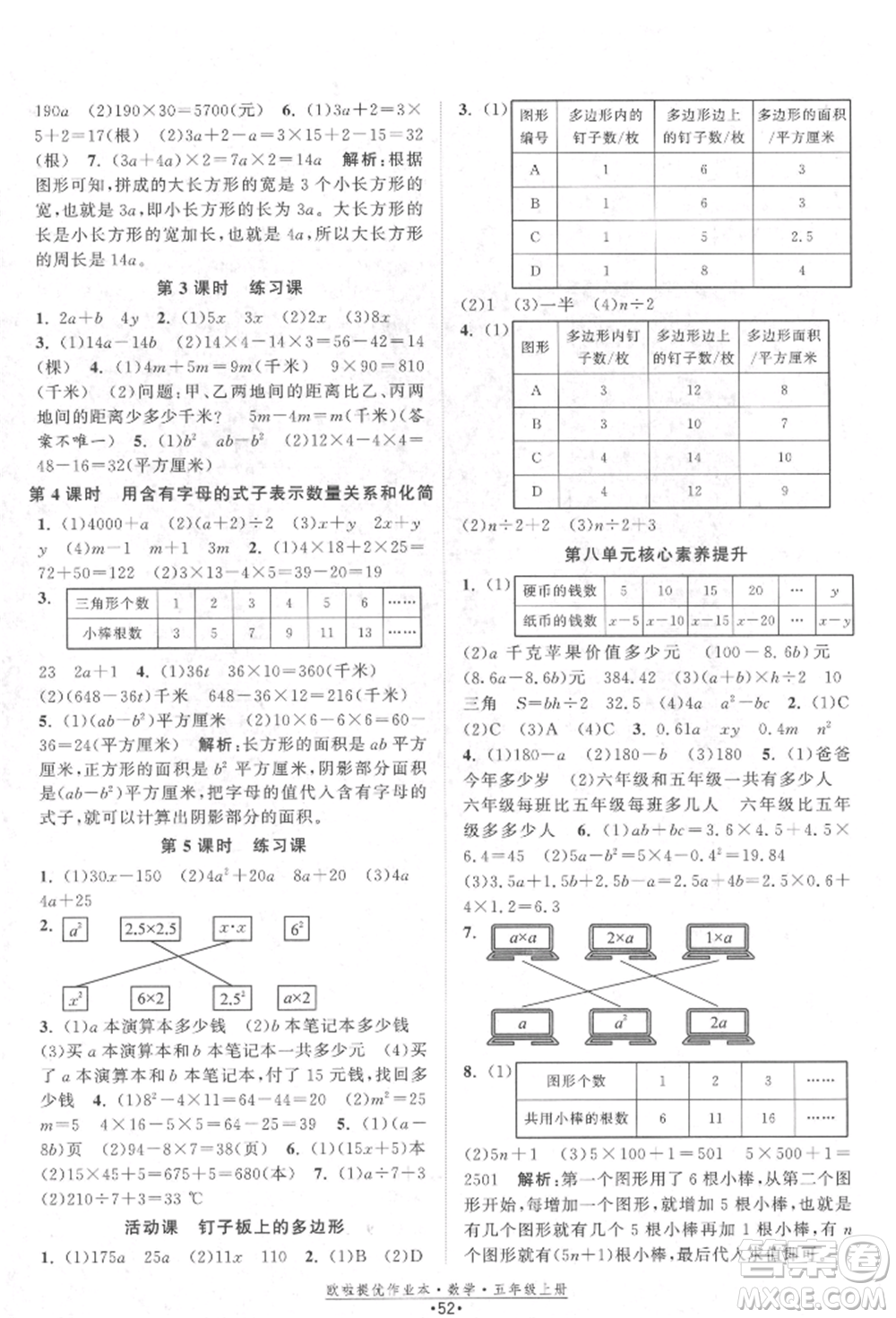 江蘇鳳凰美術(shù)出版社2021歐拉提優(yōu)作業(yè)本五年級數(shù)學(xué)上冊蘇教版參考答案