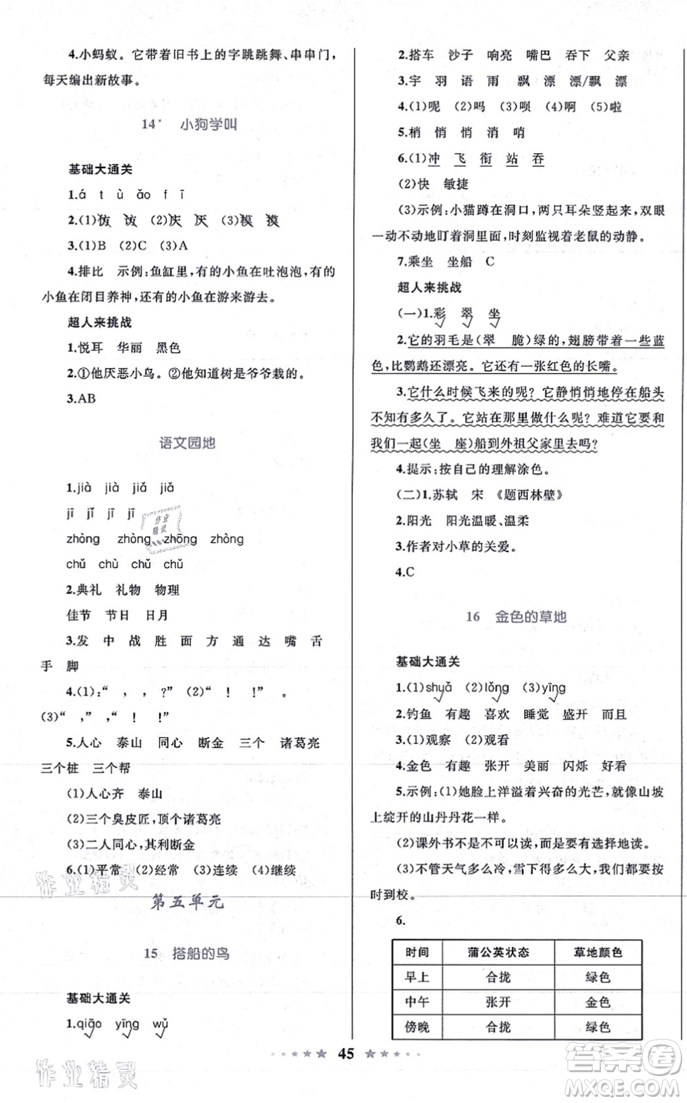 知識(shí)出版社2021小學(xué)同步測(cè)控全優(yōu)設(shè)計(jì)超人天天練三年級(jí)語文上冊(cè)RJ人教版答案