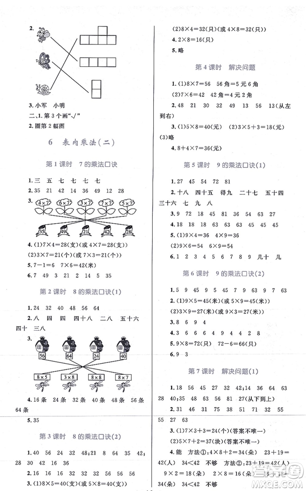 知識出版社2021小學同步測控全優(yōu)設計超人天天練二年級數(shù)學上冊RJ人教版答案