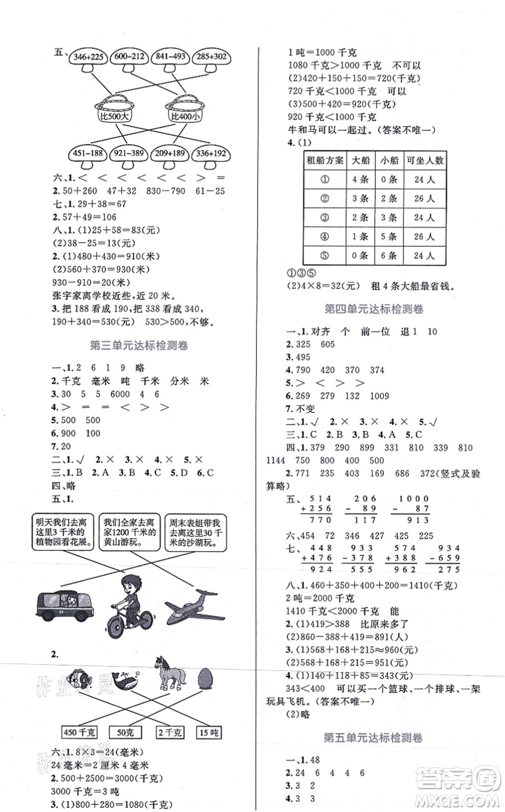 知識出版社2021小學同步測控全優(yōu)設計超人天天練三年級數(shù)學上冊RJ人教版答案