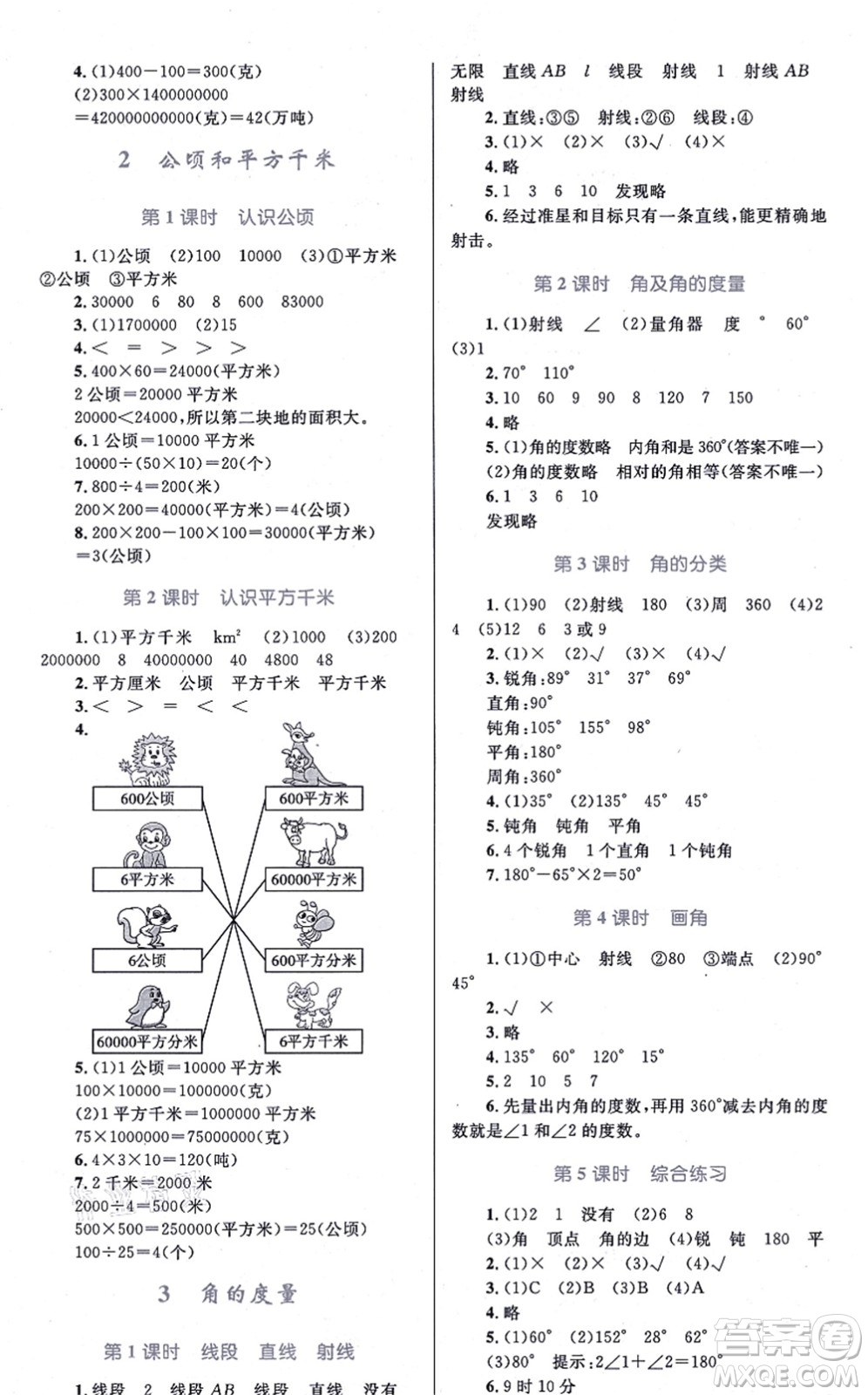 知識(shí)出版社2021小學(xué)同步測控全優(yōu)設(shè)計(jì)超人天天練四年級(jí)數(shù)學(xué)上冊(cè)RJ人教版答案