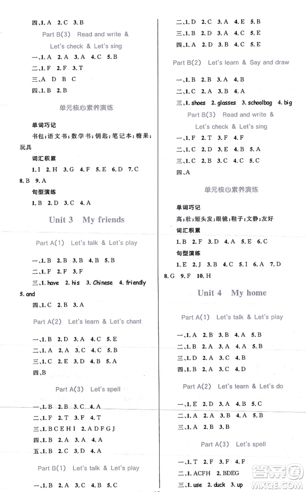 知識(shí)出版社2021小學(xué)同步測控全優(yōu)設(shè)計(jì)超人天天練四年級(jí)英語上冊(cè)RJ人教版答案