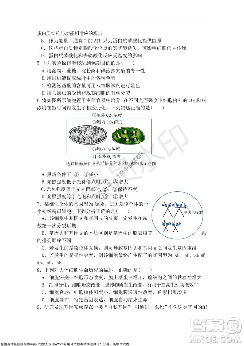 2022屆遼寧六校高三上學期期中聯(lián)考生物試題及答案