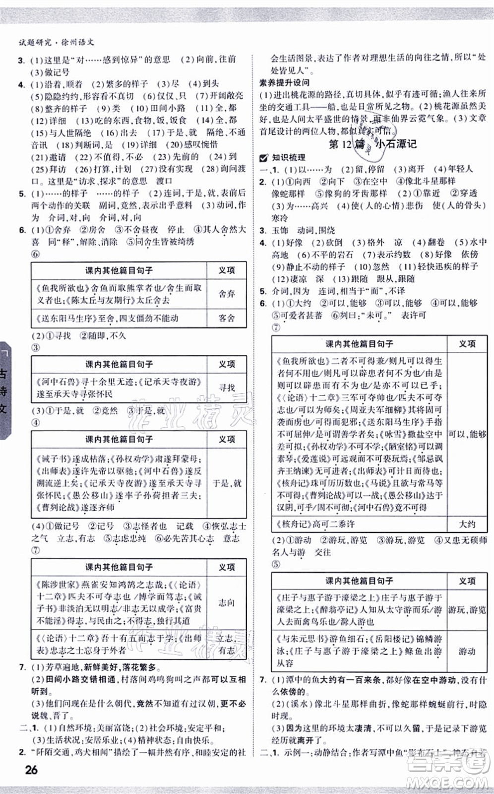新疆青少年出版社2021萬唯中考試題研究九年級(jí)語文徐州專版答案
