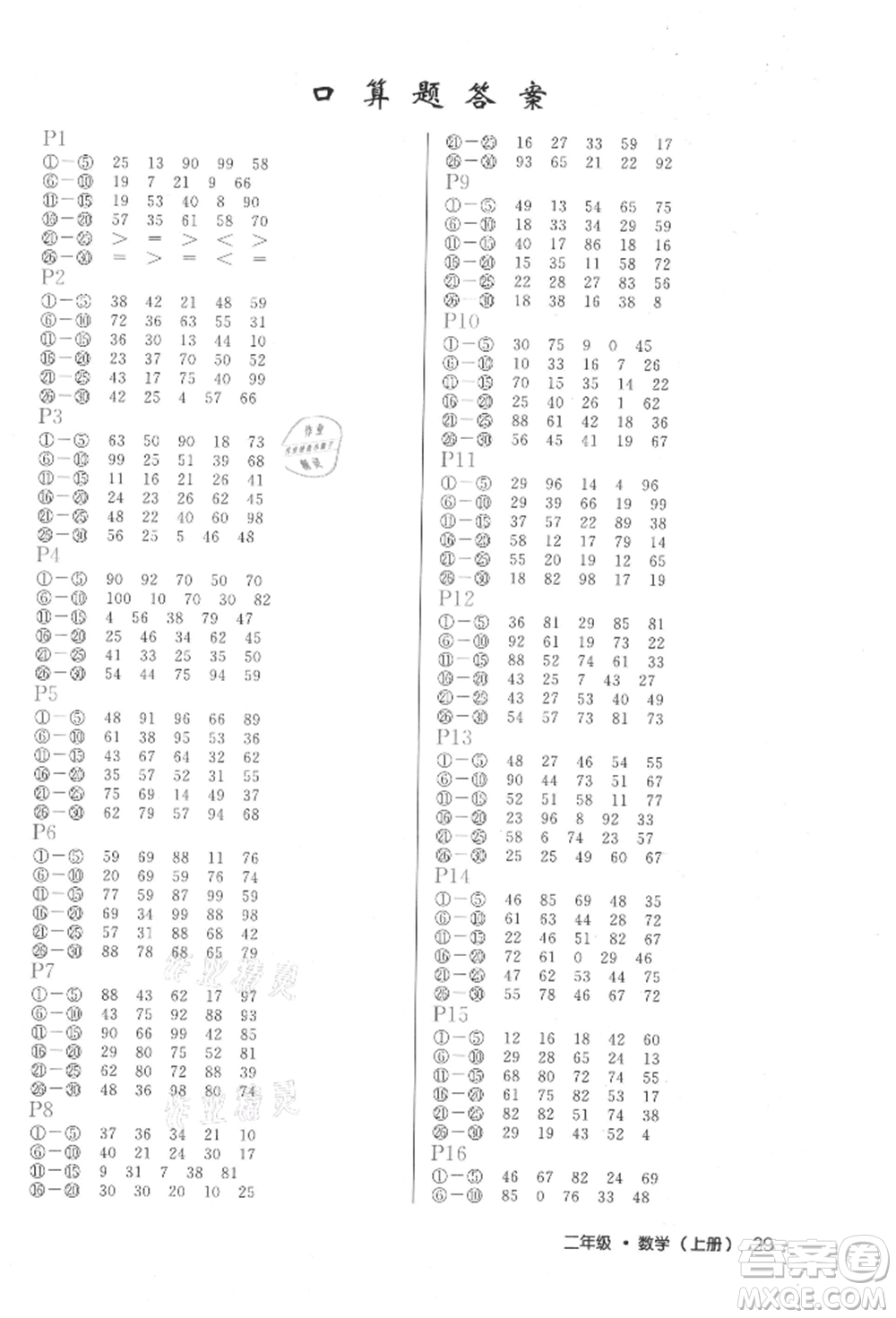 內(nèi)蒙古少年兒童出版社2021細(xì)解巧練二年級(jí)數(shù)學(xué)上冊(cè)人教版參考答案
