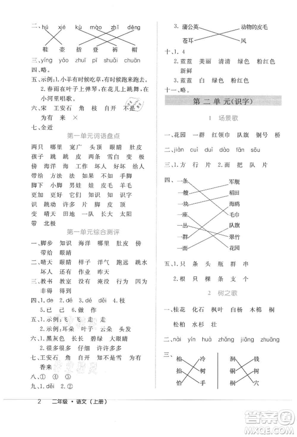 內(nèi)蒙古少年兒童出版社2021細(xì)解巧練二年級(jí)語文上冊(cè)人教版參考答案