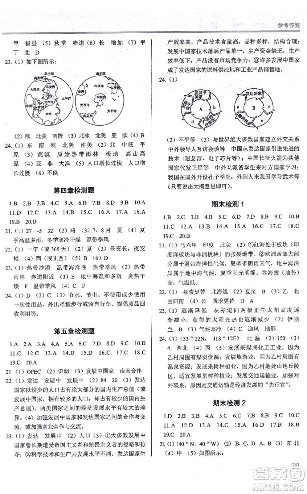 河南大學(xué)出版社2021學(xué)習(xí)檢測七年級(jí)地理上冊(cè)湘教版答案