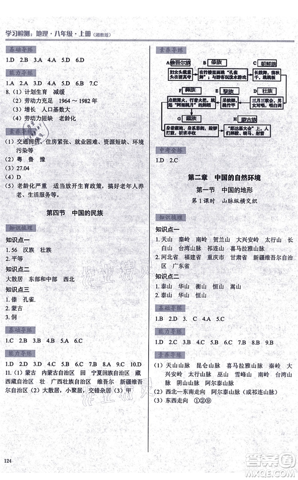 河南大學(xué)出版社2021學(xué)習(xí)檢測(cè)八年級(jí)地理上冊(cè)湘教版答案