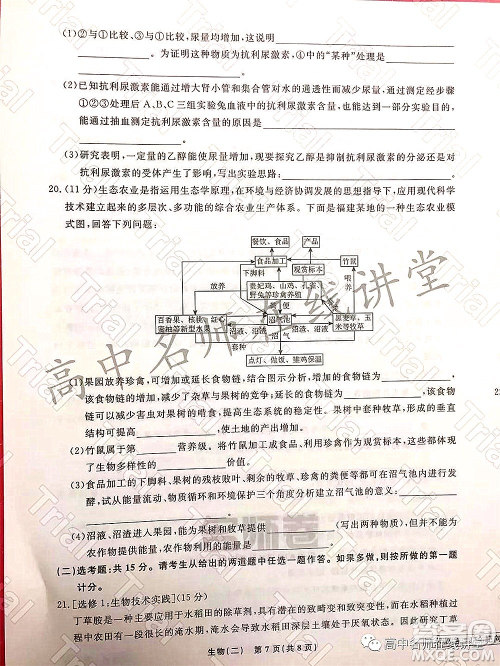 2021-2022學年度高三分科檢測提分卷二生物試題及答案