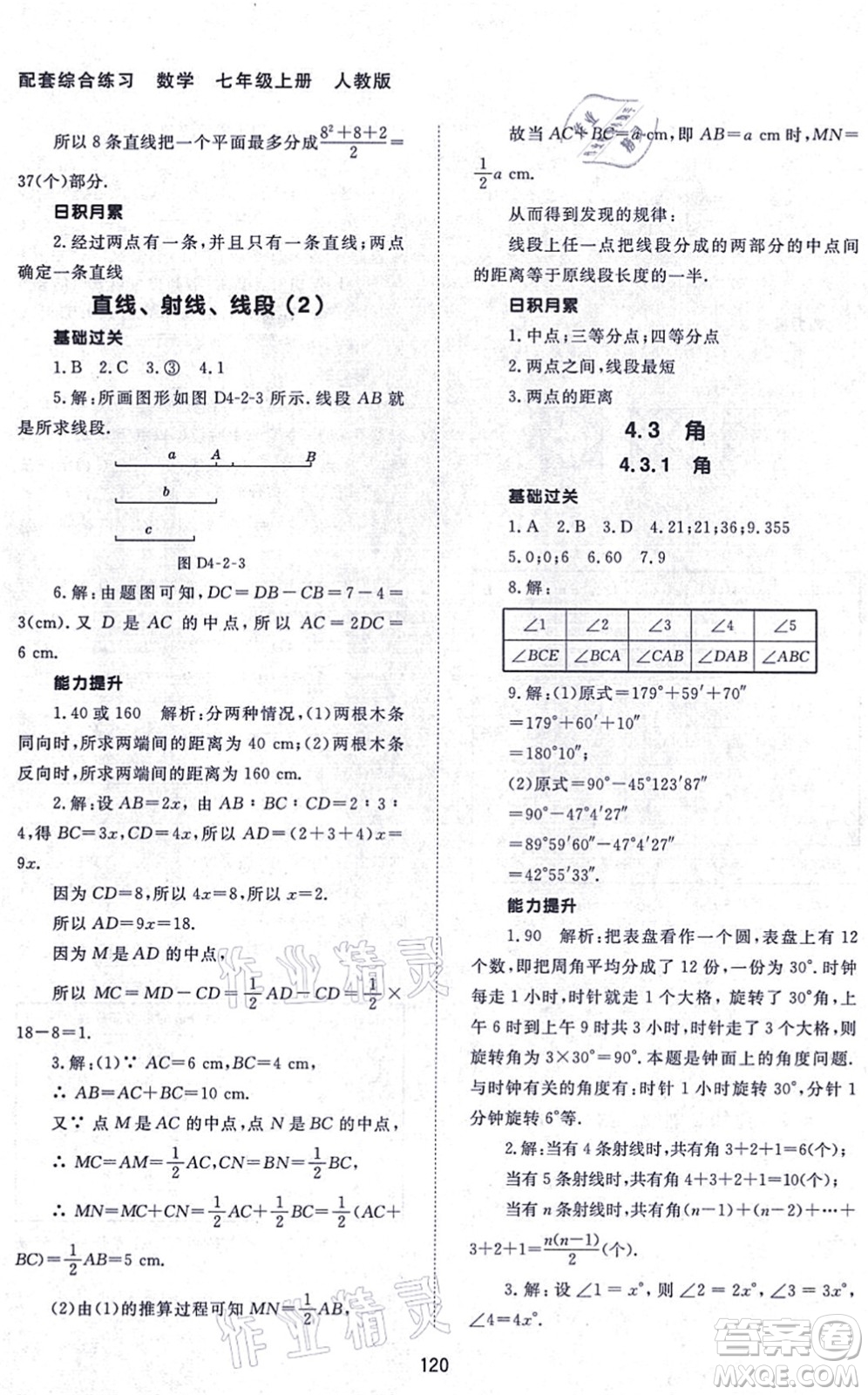 北京師范大學出版社2021數(shù)學配套綜合練習七年級上冊人教版答案