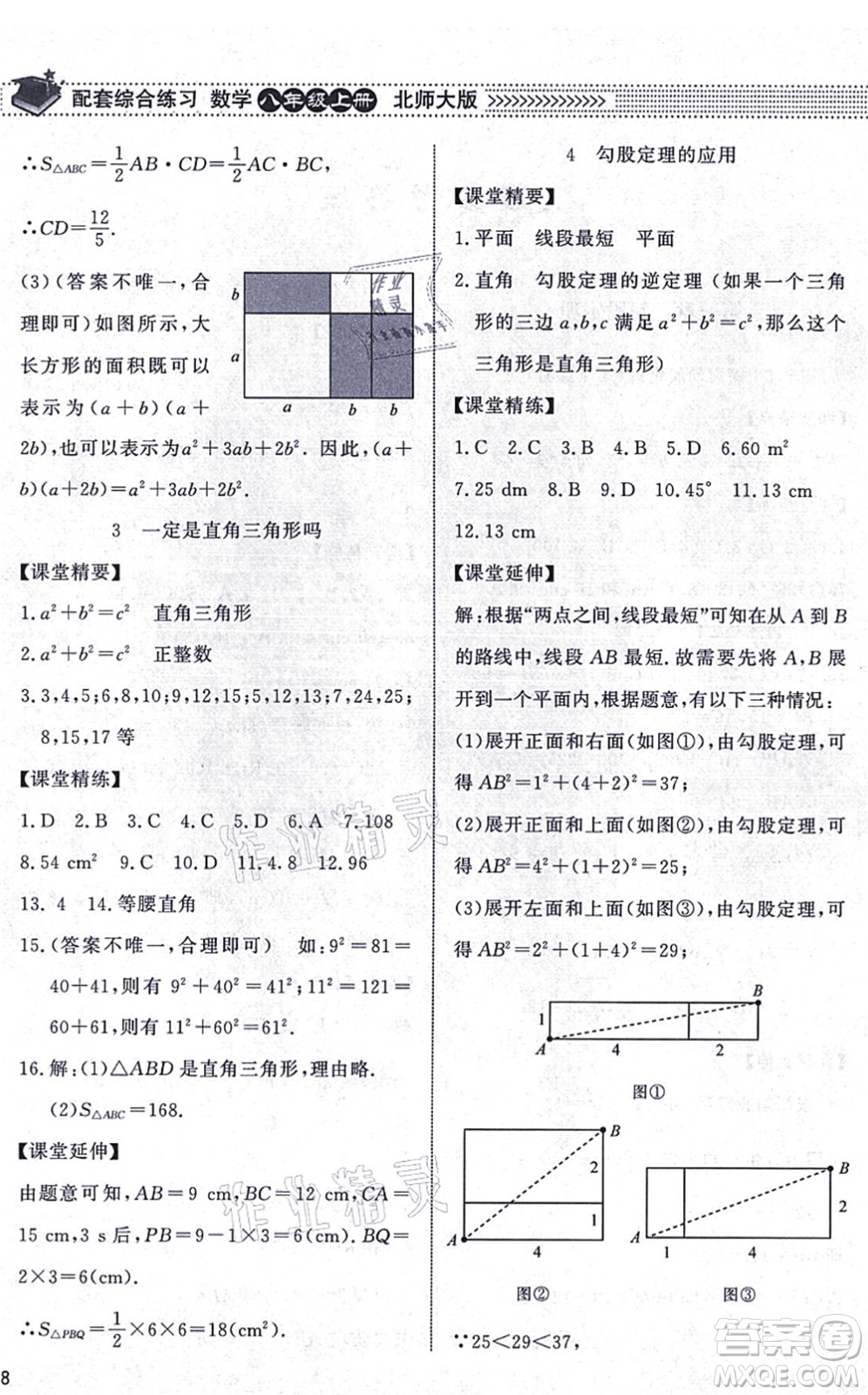 北京師范大學出版社2021數(shù)學配套綜合練習八年級上冊北師大版答案
