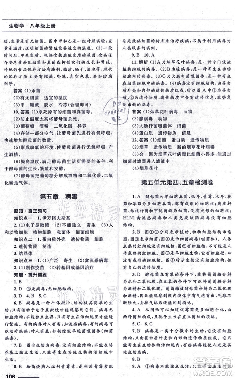 甘肅教育出版社2021生物配套綜合練習八年級上冊人教版答案