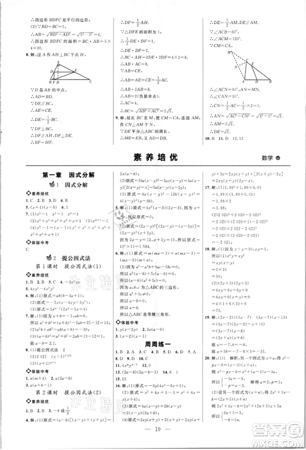 內(nèi)蒙古少年兒童出版社2021細(xì)解巧練八年級數(shù)學(xué)上冊魯教版參考答案