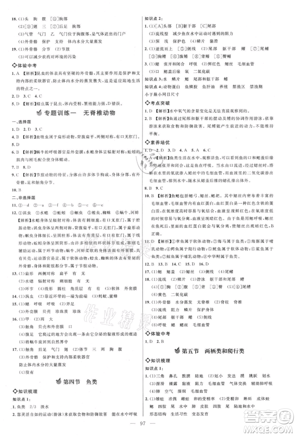 內蒙古少年兒童出版社2021細解巧練八年級生物上冊魯教版參考答案