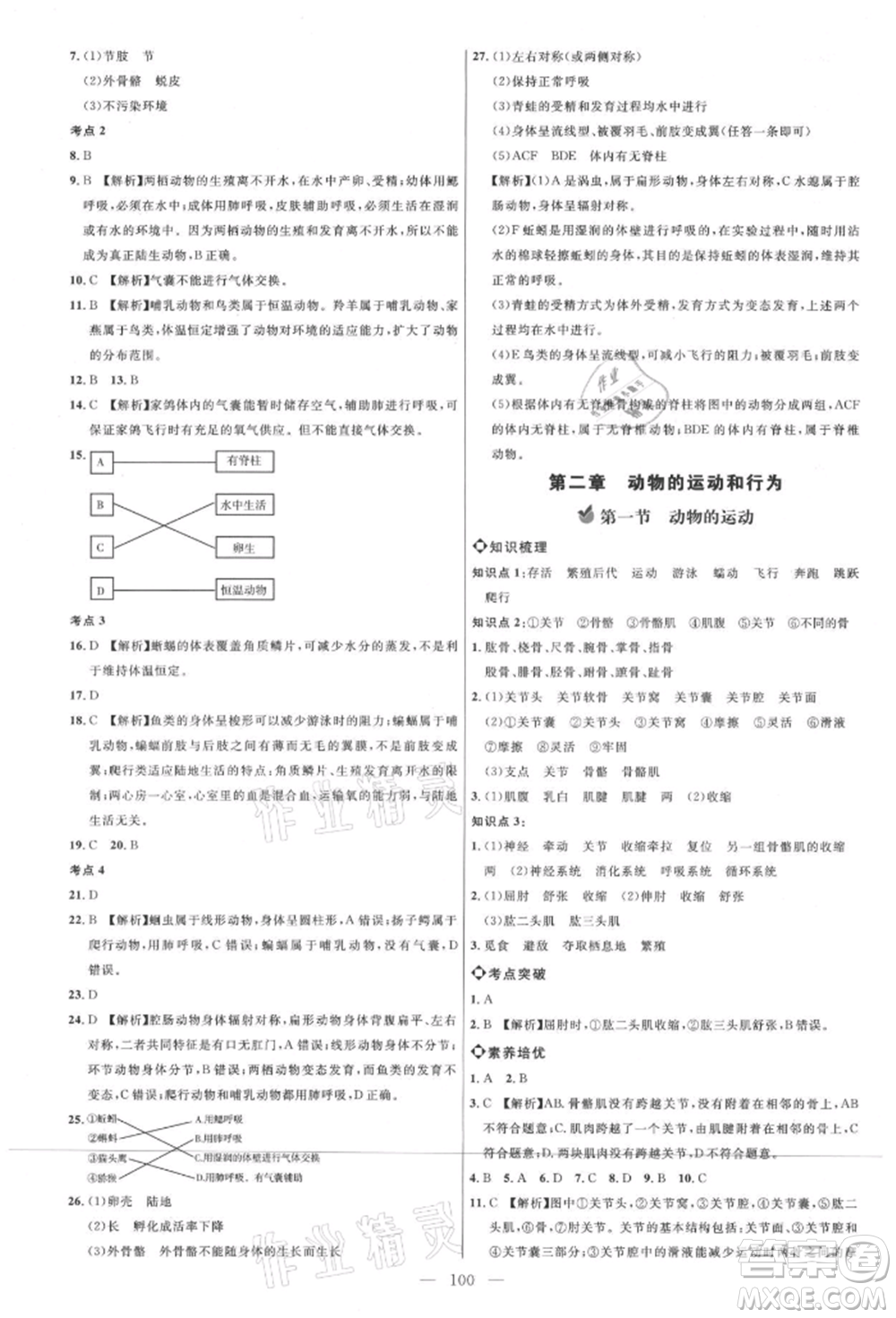 內蒙古少年兒童出版社2021細解巧練八年級生物上冊魯教版參考答案