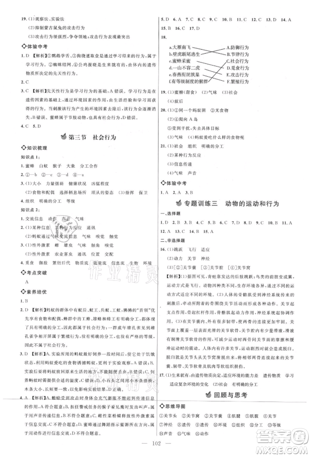 內蒙古少年兒童出版社2021細解巧練八年級生物上冊魯教版參考答案