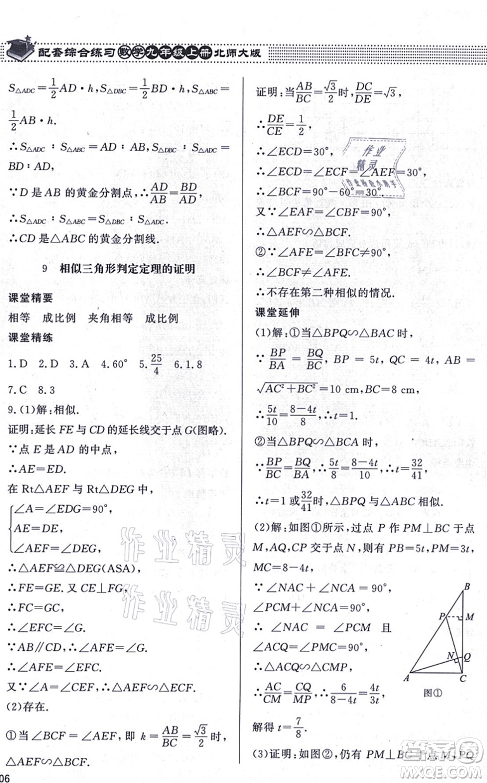 北京師范大學(xué)出版社2021數(shù)學(xué)配套綜合練習(xí)九年級(jí)上冊(cè)北師大版答案