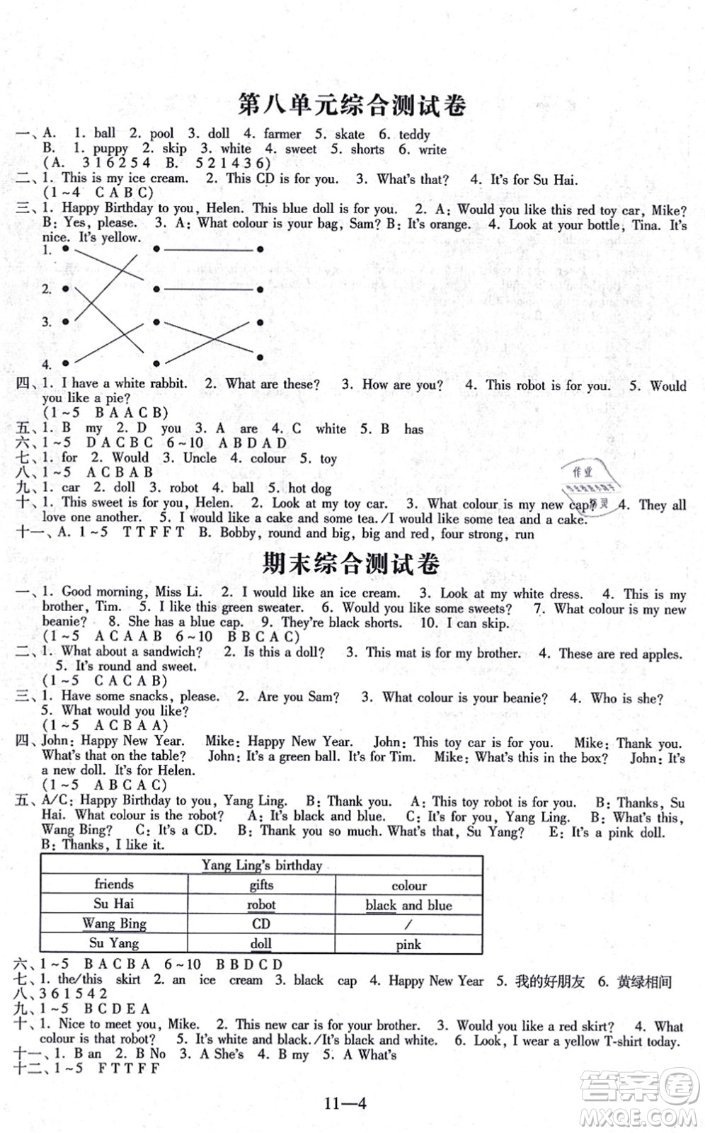 江蘇鳳凰科學(xué)技術(shù)出版社2021同步練習(xí)配套試卷三年級(jí)英語上冊(cè)人教版答案