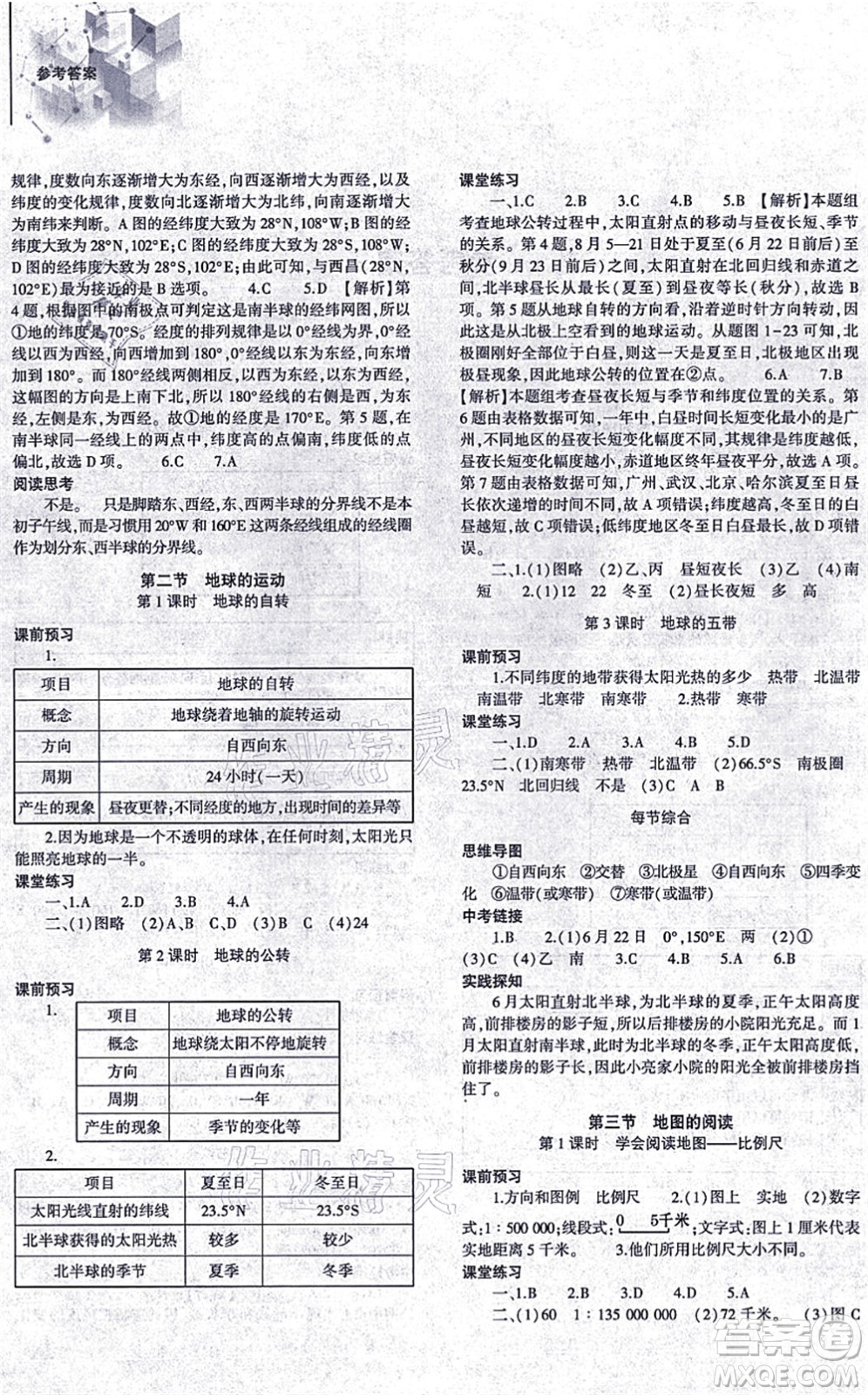 大象出版社2021初中同步練習(xí)冊(cè)七年級(jí)地理上冊(cè)人教版答案