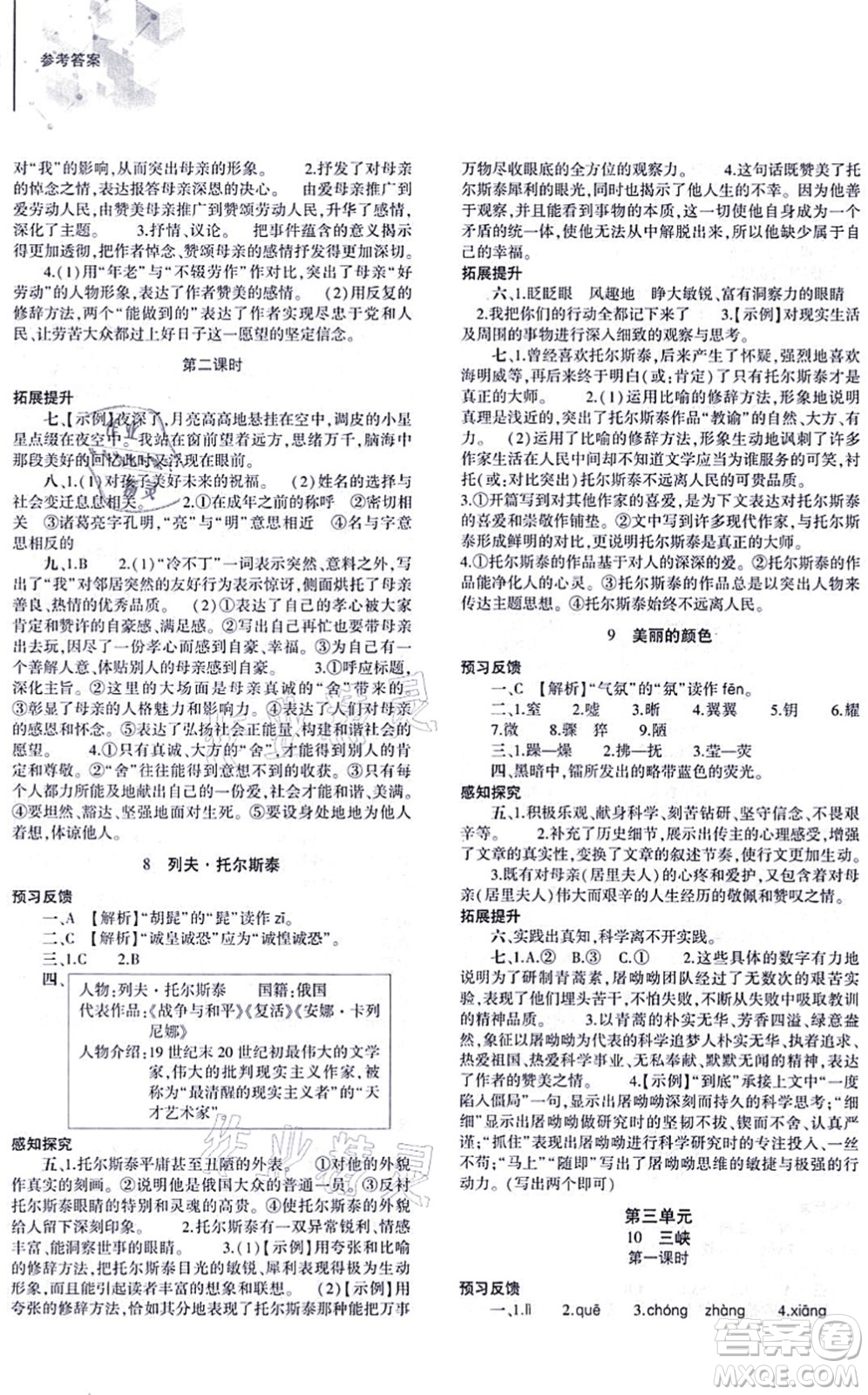 大象出版社2021初中同步練習(xí)冊(cè)八年級(jí)語(yǔ)文上冊(cè)人教版答案