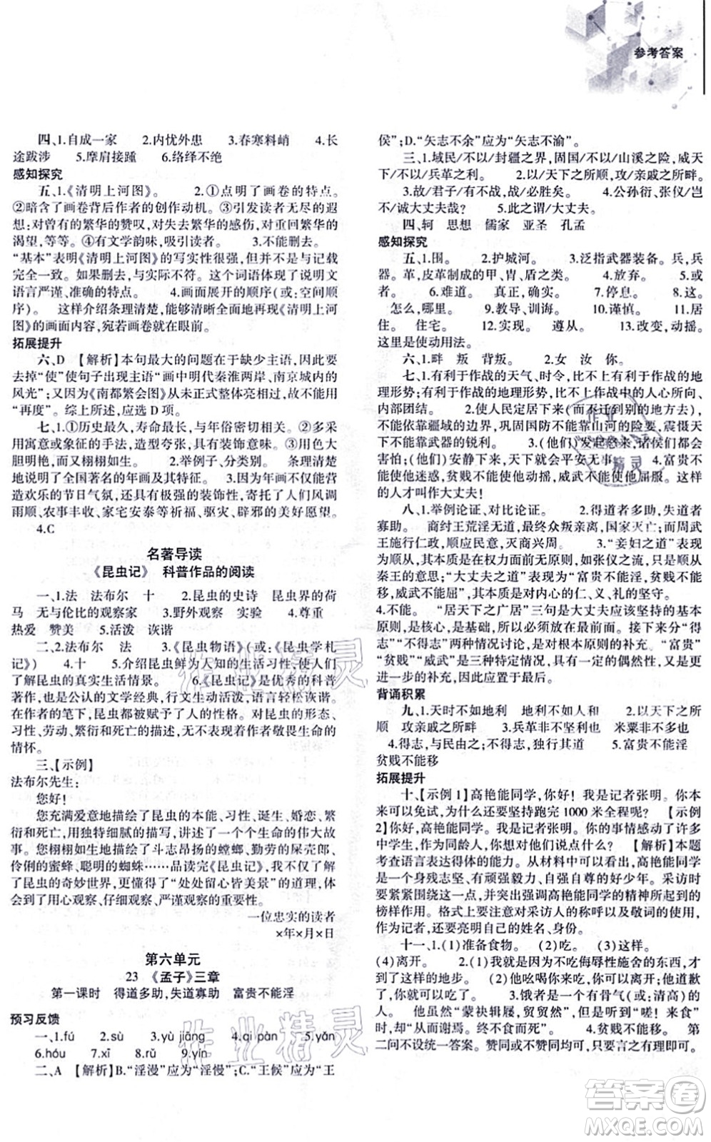 大象出版社2021初中同步練習(xí)冊(cè)八年級(jí)語(yǔ)文上冊(cè)人教版答案