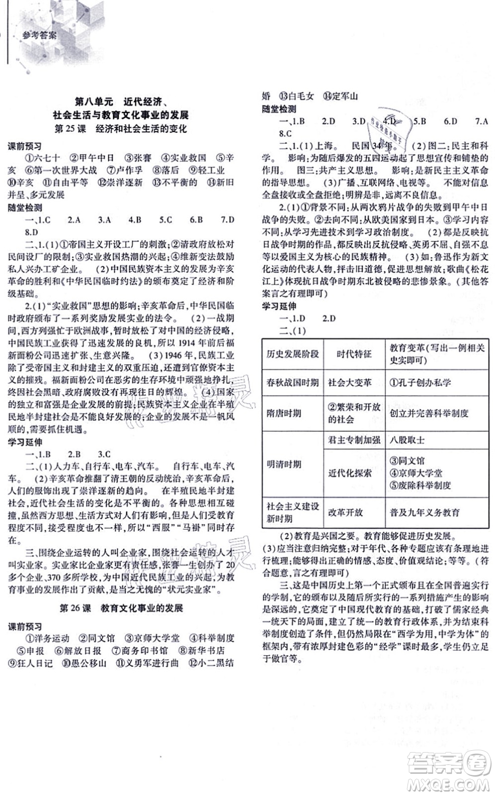 大象出版社2021初中同步練習(xí)冊八年級歷史上冊人教版答案