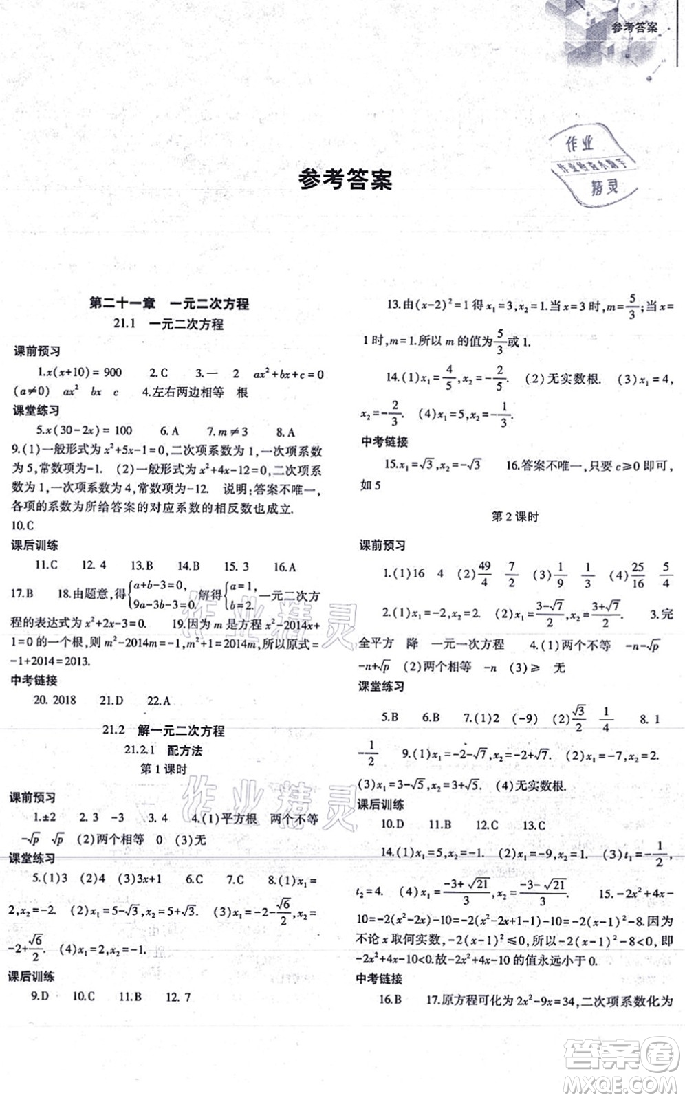 大象出版社2021初中同步練習(xí)冊(cè)九年級(jí)數(shù)學(xué)上冊(cè)人教版答案