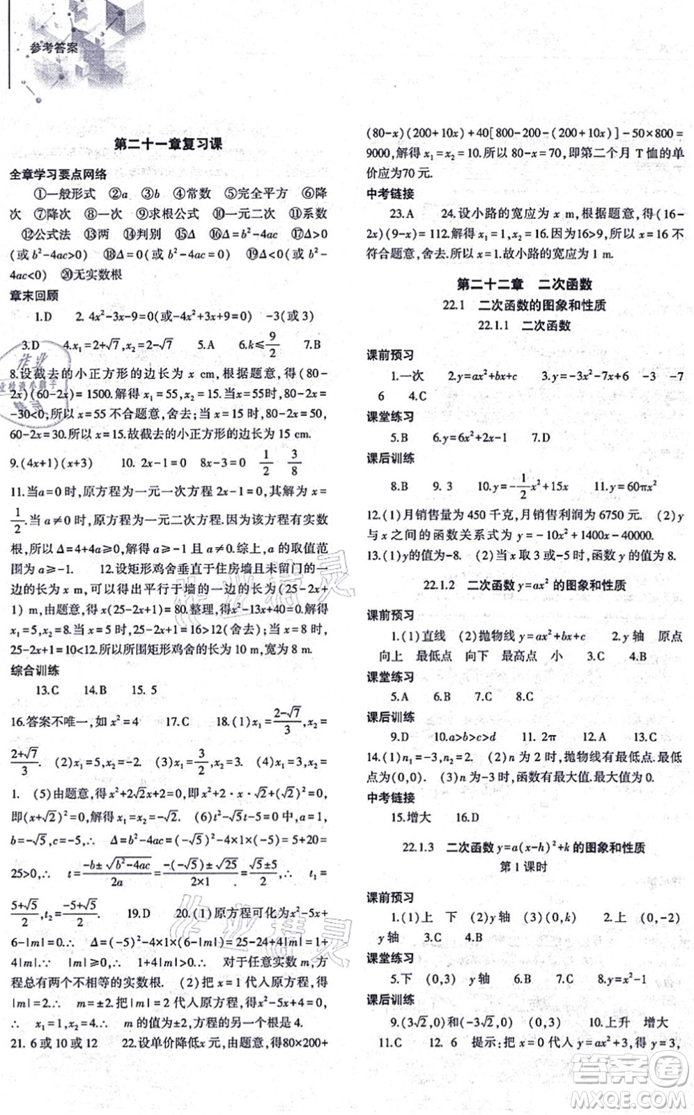 大象出版社2021初中同步練習(xí)冊(cè)九年級(jí)數(shù)學(xué)上冊(cè)人教版答案