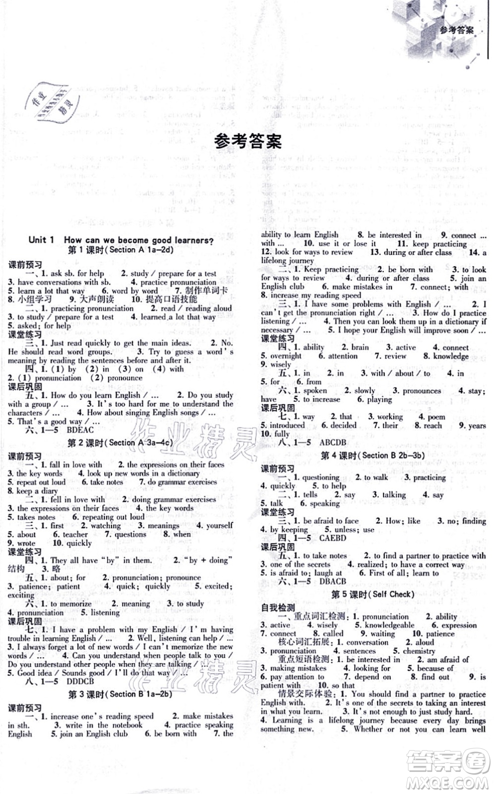 大象出版社2021初中同步練習(xí)冊(cè)九年級(jí)英語(yǔ)全一冊(cè)人教版答案