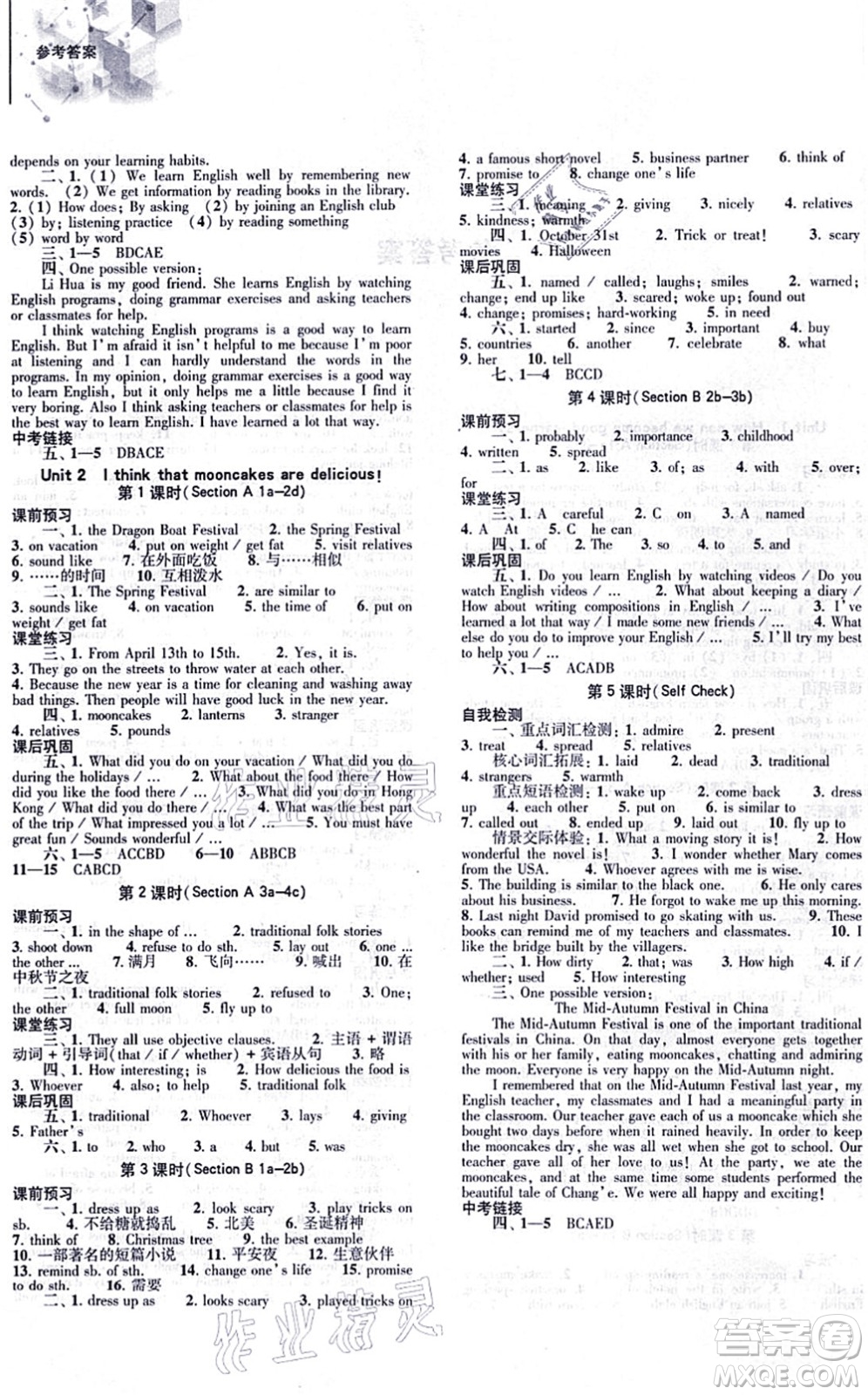 大象出版社2021初中同步練習(xí)冊(cè)九年級(jí)英語(yǔ)全一冊(cè)人教版答案