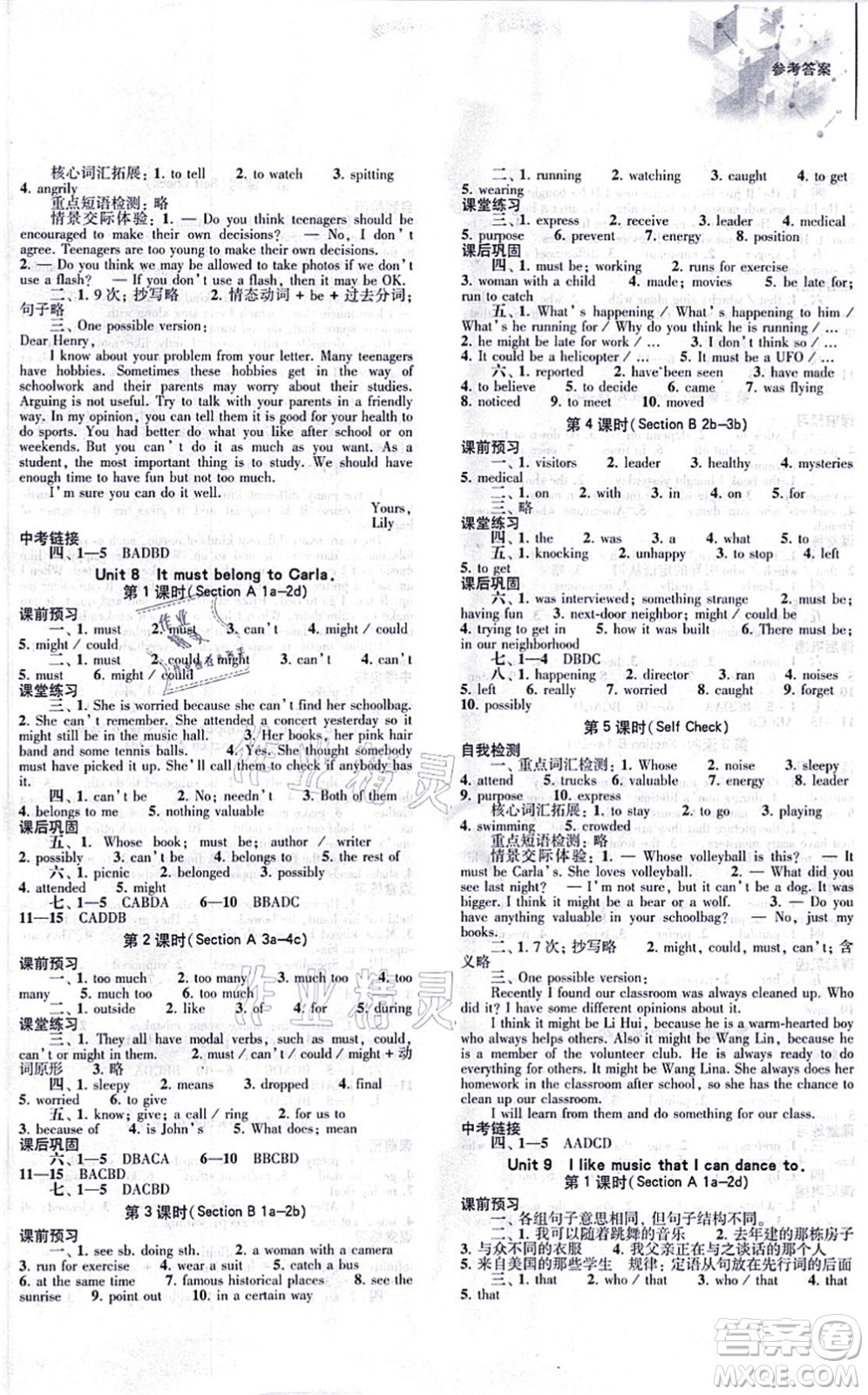 大象出版社2021初中同步練習(xí)冊(cè)九年級(jí)英語(yǔ)全一冊(cè)人教版答案