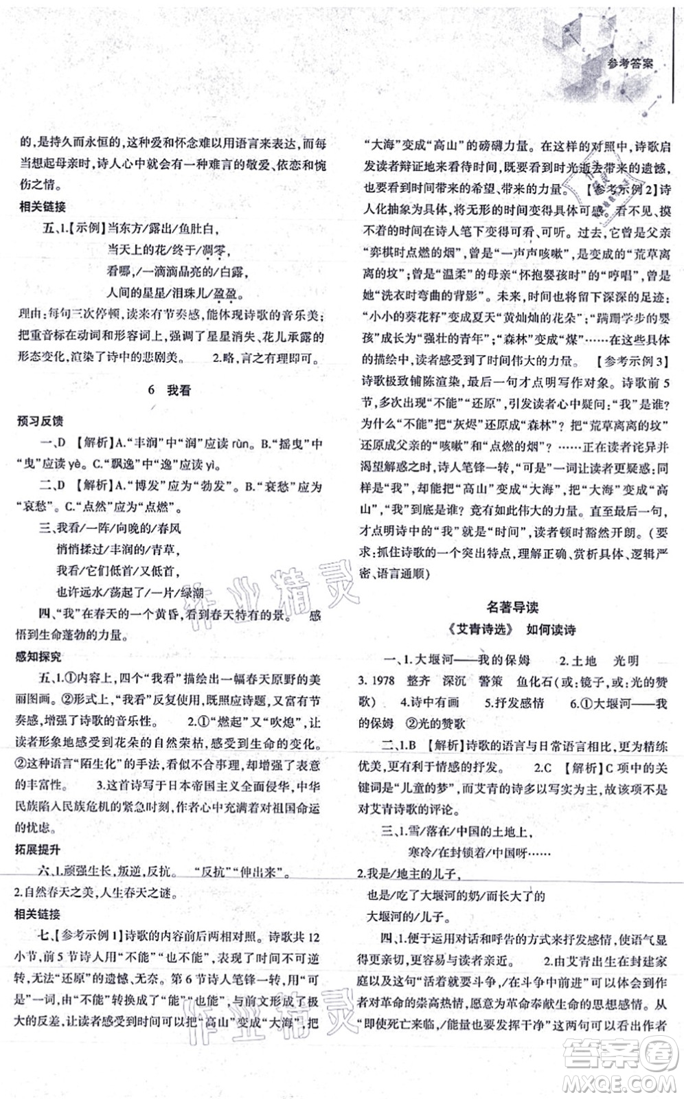 大象出版社2021初中同步練習(xí)冊九年級語文上冊人教版答案
