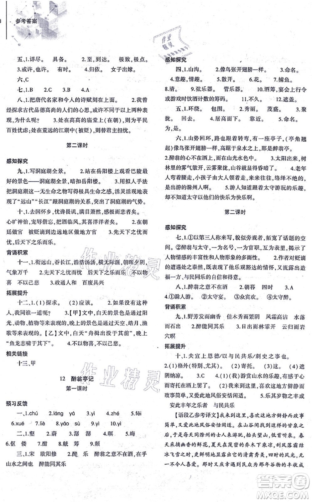 大象出版社2021初中同步練習(xí)冊九年級語文上冊人教版答案