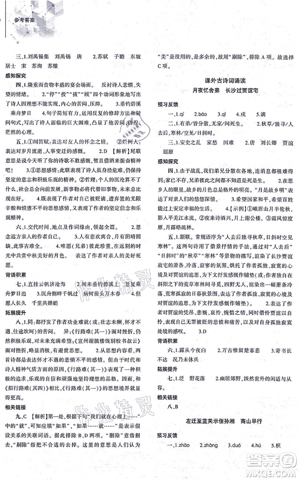 大象出版社2021初中同步練習(xí)冊九年級語文上冊人教版答案