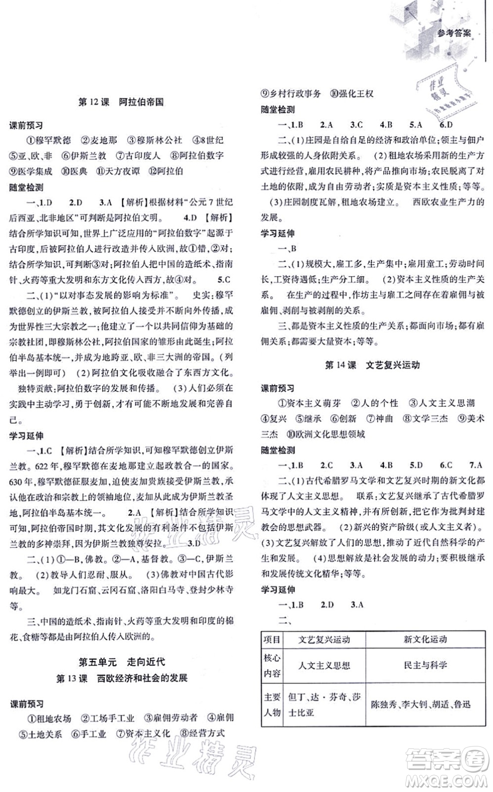 大象出版社2021初中同步練習(xí)冊(cè)九年級(jí)歷史上冊(cè)人教版答案