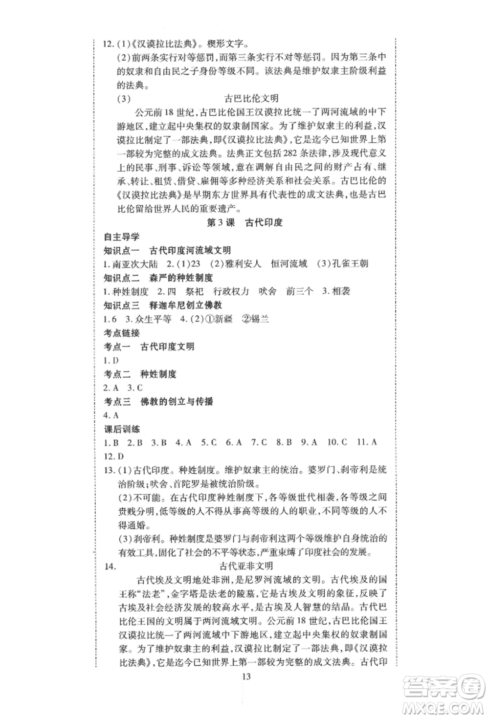 延邊教育出版社2021暢行課堂九年級(jí)歷史上冊(cè)人教版山西專版參考答案
