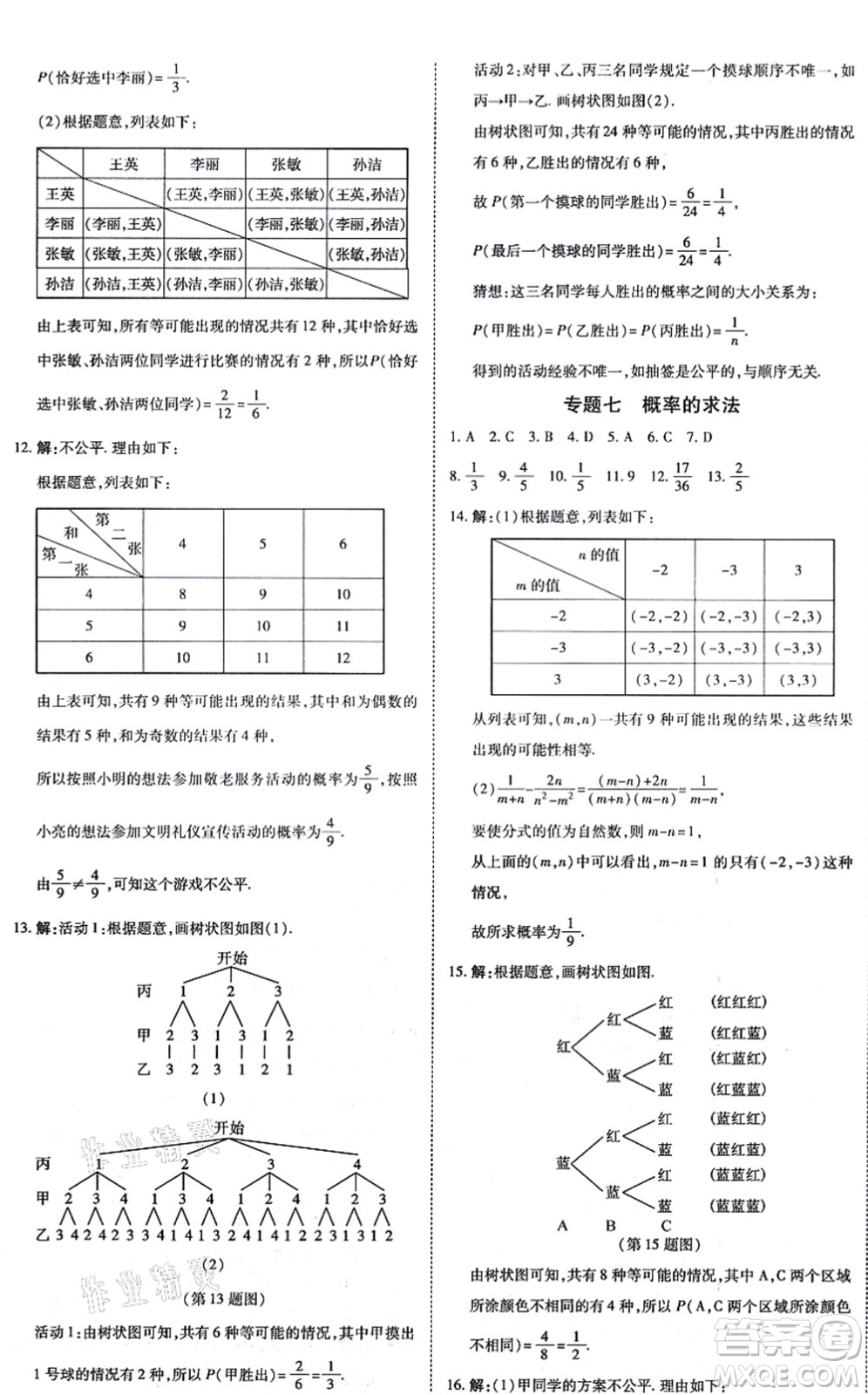 開明出版社2021高效課時通10分鐘掌控課堂九年級數(shù)學(xué)上冊RJ人教版答案