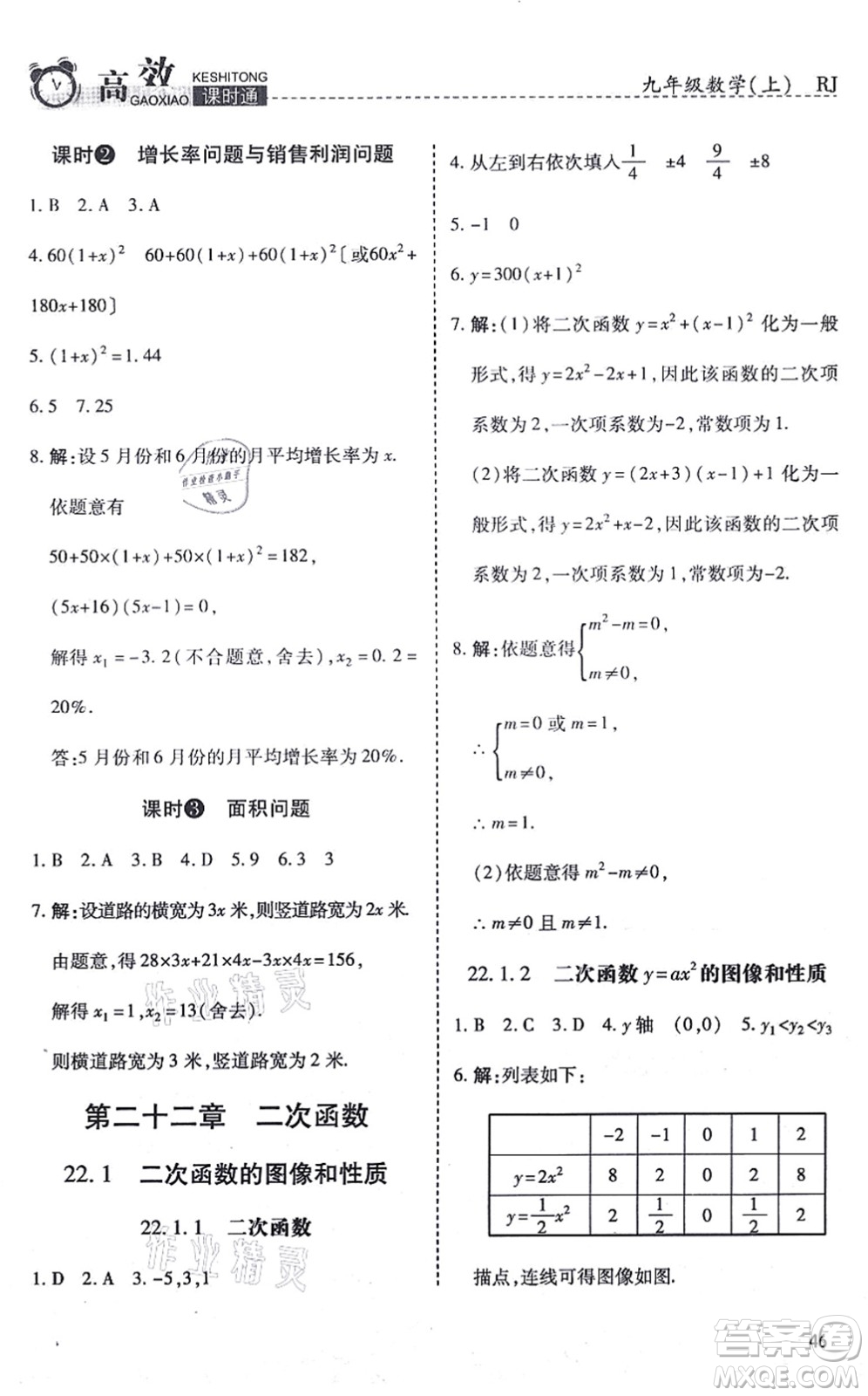 開明出版社2021高效課時通10分鐘掌控課堂九年級數(shù)學(xué)上冊RJ人教版答案