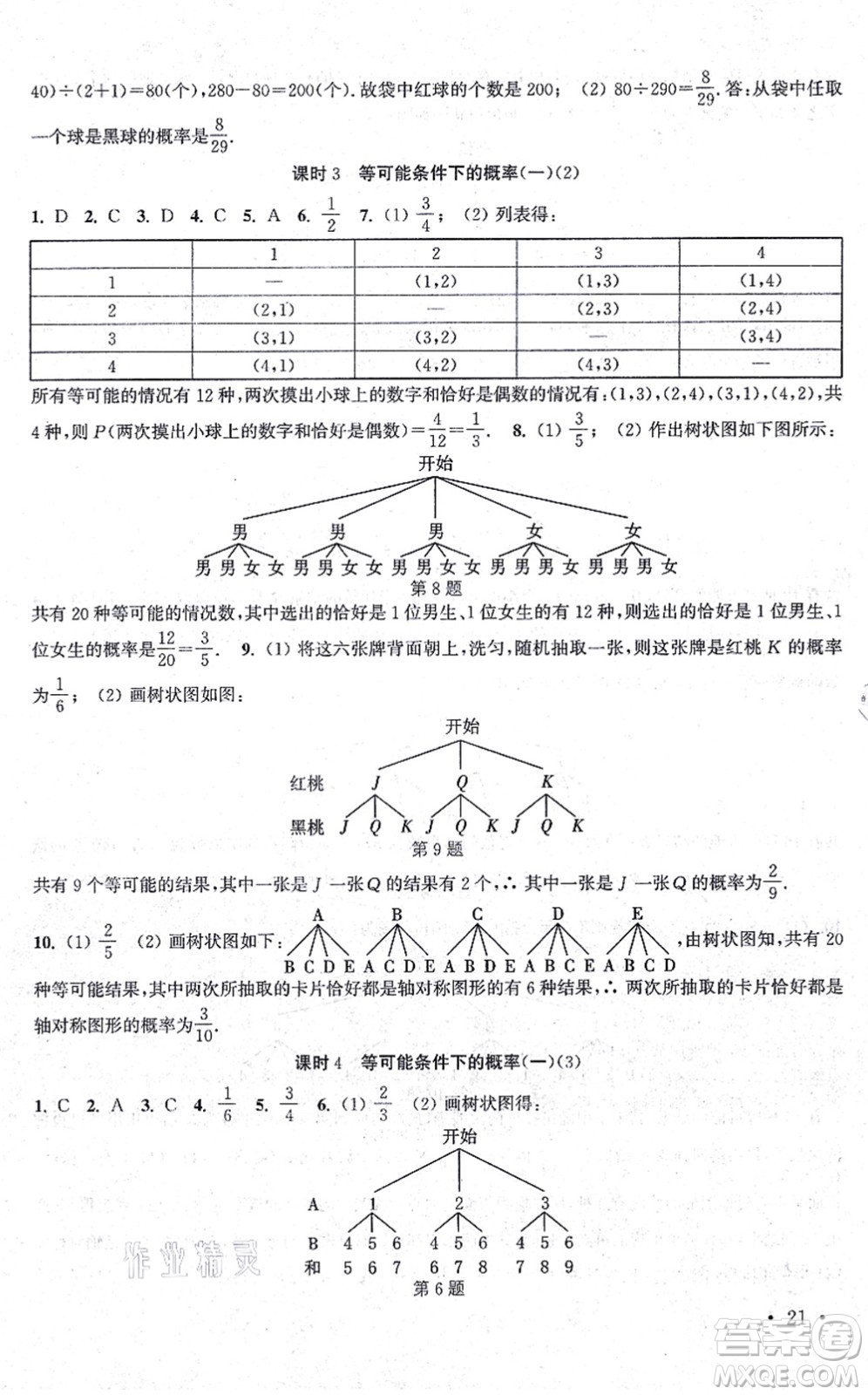 安徽人民出版社2021高效精練九年級(jí)數(shù)學(xué)上冊(cè)江蘇科技版答案