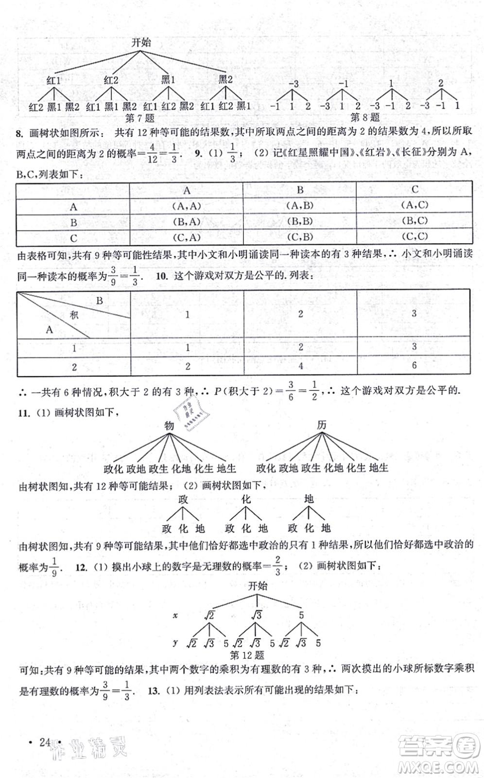安徽人民出版社2021高效精練九年級(jí)數(shù)學(xué)上冊(cè)江蘇科技版答案