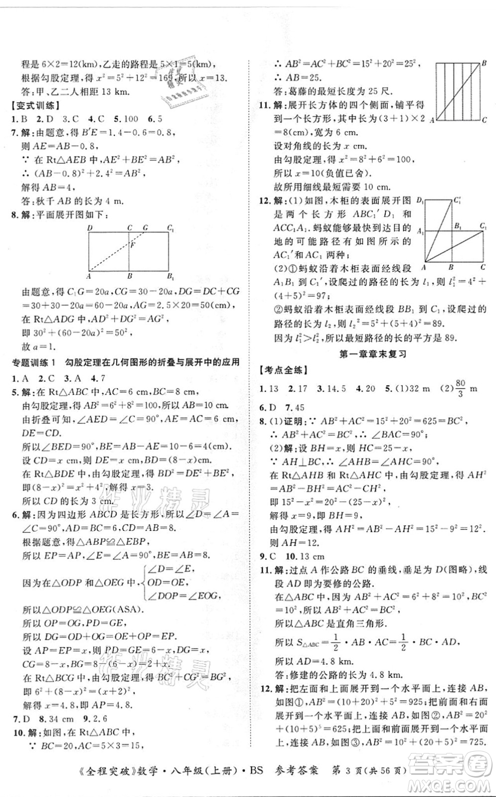 延邊大學出版社2021思而優(yōu)教育全程突破八年級數學上冊BS北師版答案
