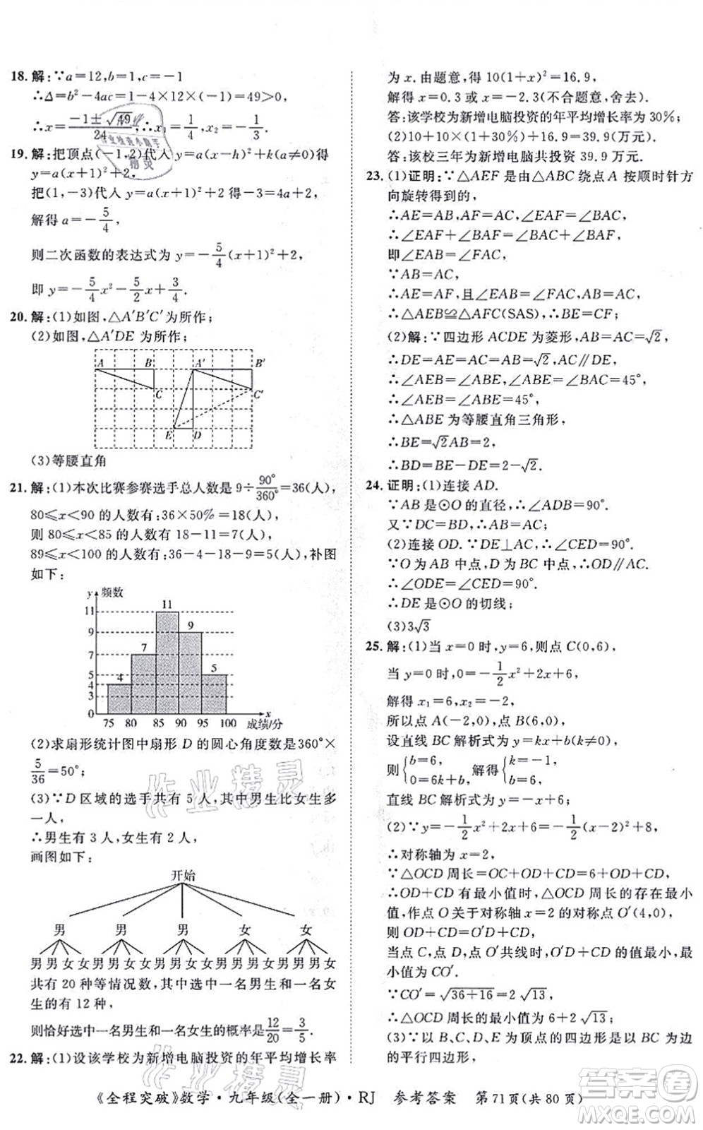 延邊大學(xué)出版社2021思而優(yōu)教育全程突破九年級數(shù)學(xué)全一冊R人教版答案