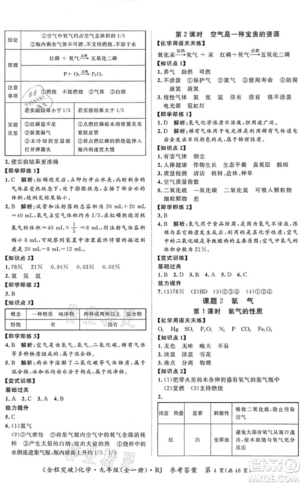 延邊大學(xué)出版社2021思而優(yōu)教育全程突破九年級(jí)化學(xué)全一冊(cè)R人教版答案