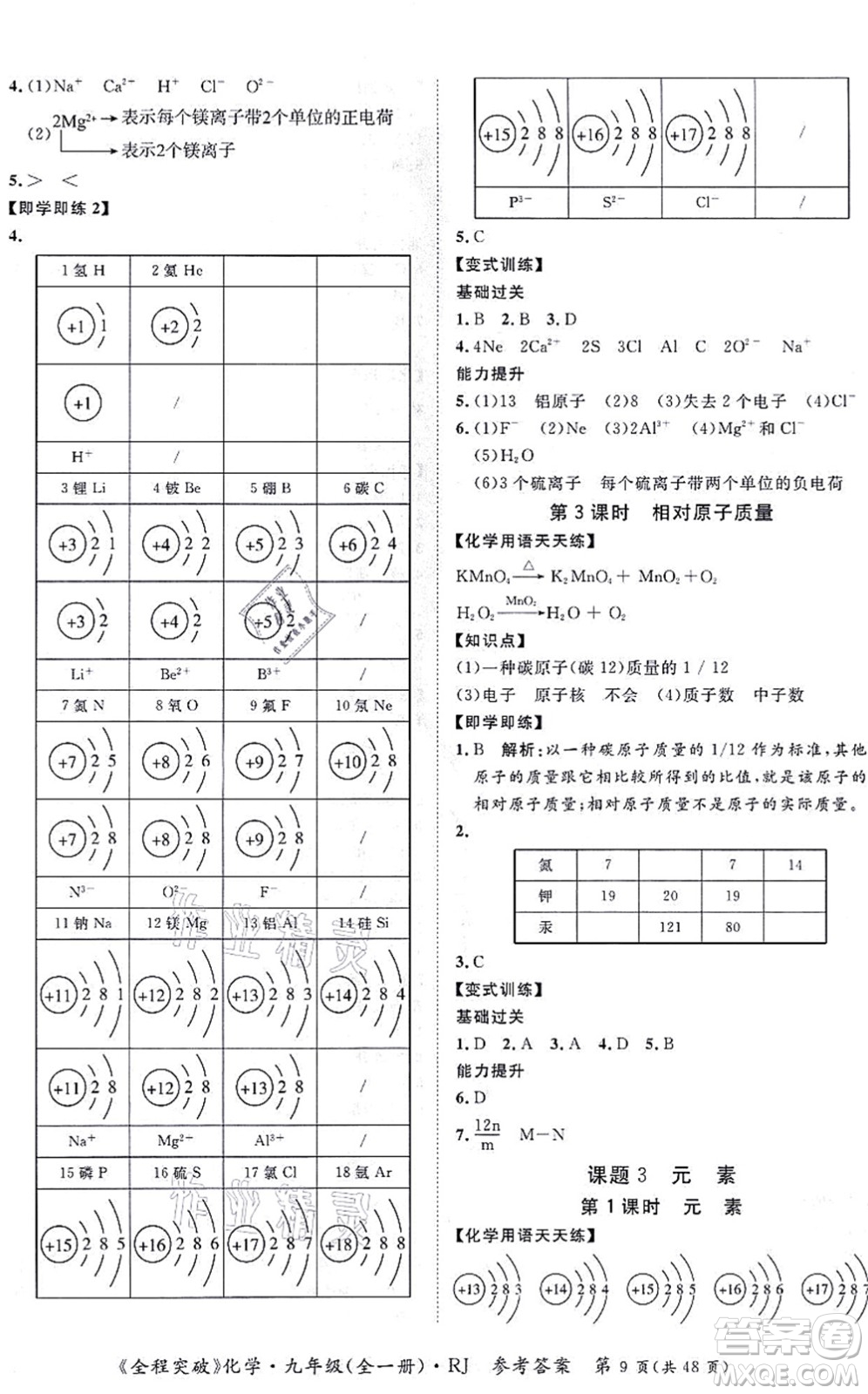 延邊大學(xué)出版社2021思而優(yōu)教育全程突破九年級(jí)化學(xué)全一冊(cè)R人教版答案