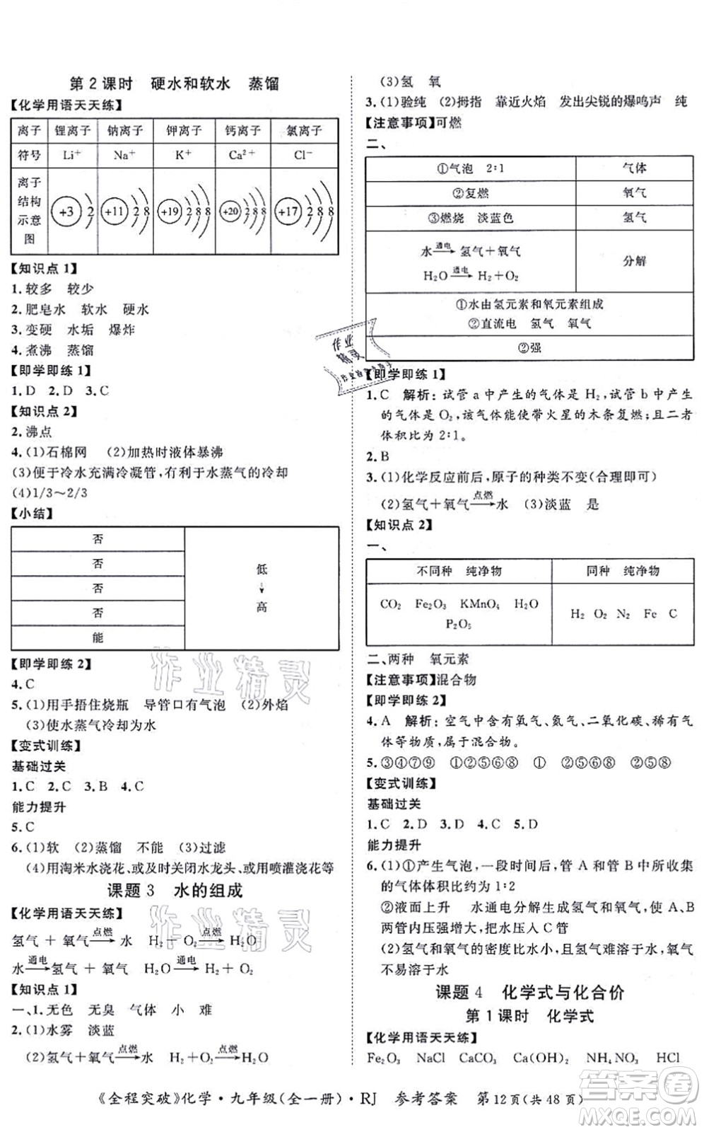 延邊大學(xué)出版社2021思而優(yōu)教育全程突破九年級(jí)化學(xué)全一冊(cè)R人教版答案