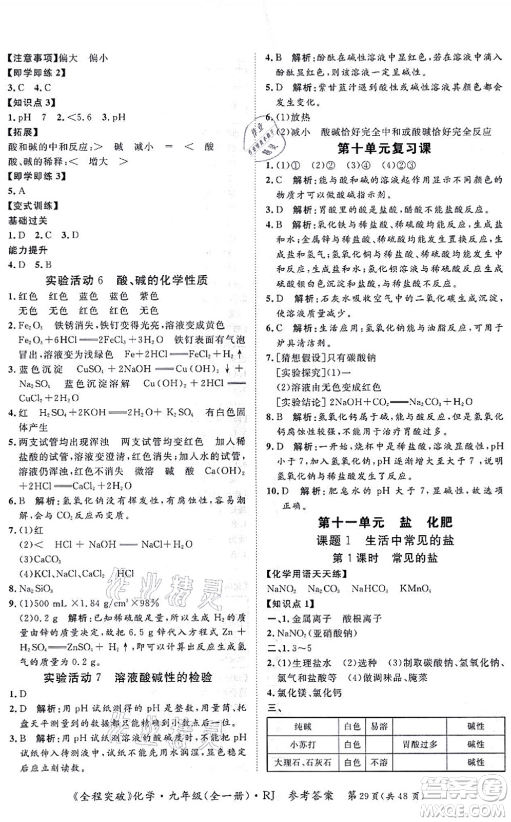 延邊大學(xué)出版社2021思而優(yōu)教育全程突破九年級(jí)化學(xué)全一冊(cè)R人教版答案