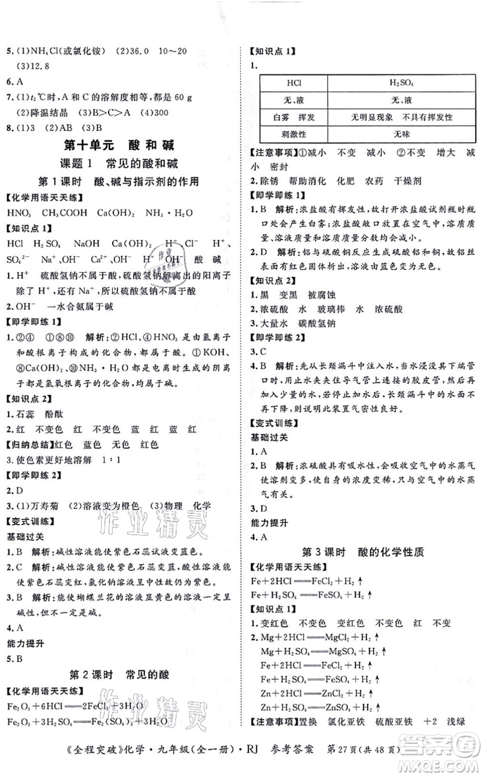 延邊大學(xué)出版社2021思而優(yōu)教育全程突破九年級(jí)化學(xué)全一冊(cè)R人教版答案