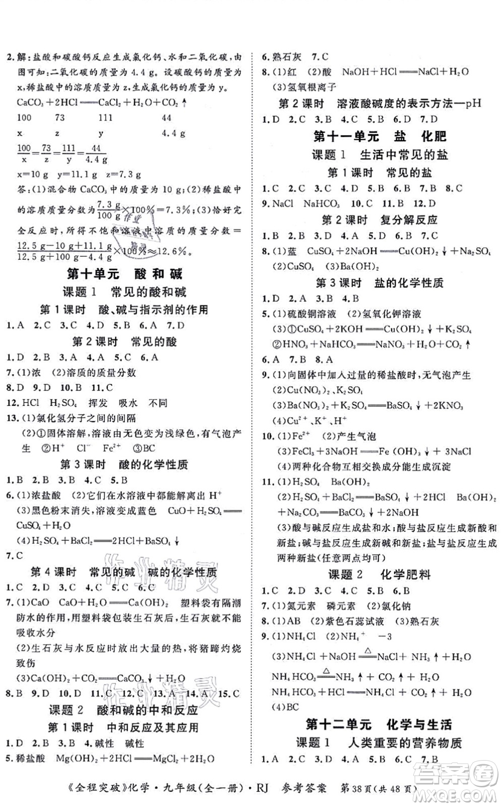 延邊大學(xué)出版社2021思而優(yōu)教育全程突破九年級(jí)化學(xué)全一冊(cè)R人教版答案