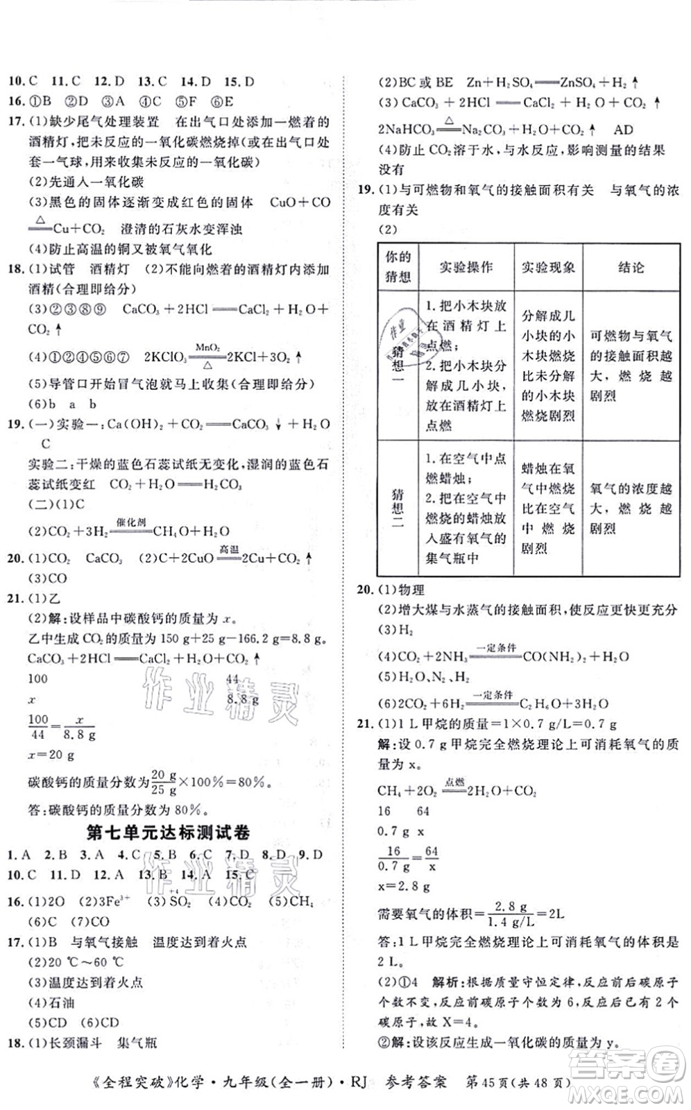 延邊大學(xué)出版社2021思而優(yōu)教育全程突破九年級(jí)化學(xué)全一冊(cè)R人教版答案