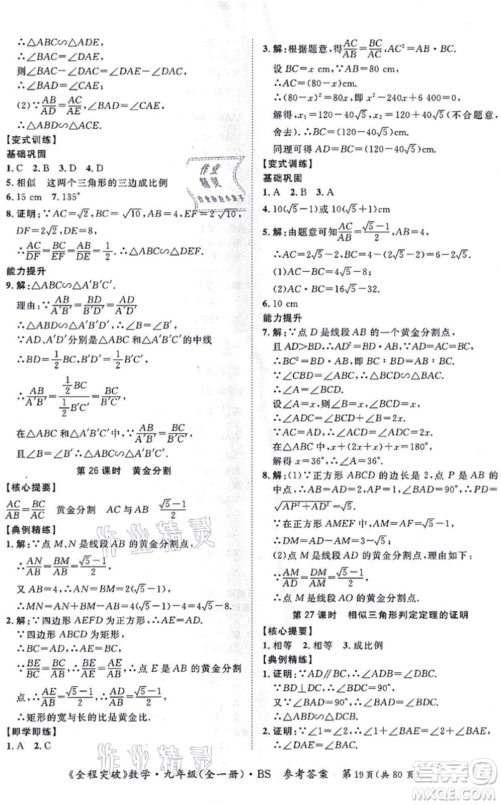 延邊大學(xué)出版社2021思而優(yōu)教育全程突破九年級數(shù)學(xué)全一冊BS北師版答案